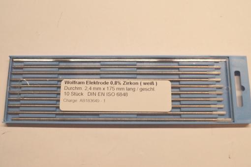 Wolfram Electrode 0.8% Zirkon (weis) DIN EN ISO 6848 WZ8 weiß Ø 2,4 x 175 mm lang 